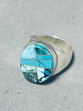 Brilliant Vintage Native American Navajo Turquoise Inlay Sterling Silver Large Ring-Nativo Arts