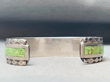 Intricate Vintage Navajo Gaspeite Inlay Sterling Silver Bracelet-Nativo Arts