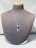 Pretty Vintage Native American Navajo Pilot Mountain Turquoise Sterling Silver Necklace-Nativo Arts
