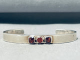 Elegant Native American Navajo 3 Garnets Sterling Silver Bracelet-Nativo Arts