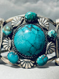 One Of Most Unique Vintage Native American Navajo Spiderweb Turquoise Sterling Silver Bracelet-Nativo Arts