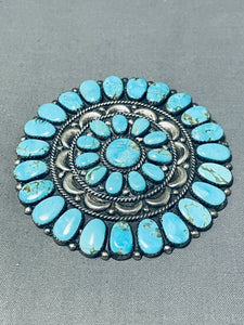 Superb Vintage Native American Navajo Signed Turquoise Cluster Sterling Silver Pin Pendant-Nativo Arts