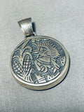 Dramatic Vintage Native American Hopi Inlay Turquoise Opal Chisled Dancer Silver Pendant-Nativo Arts