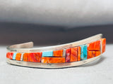 Pat Becenti Vintage Native American Navajo Shell Turquoise Inlay Sterling Silver Bracelet-Nativo Arts