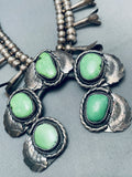 Gorgeous Vintage Native American Navajo Green Turquoise Sterling Silver Squash Blossom Necklace-Nativo Arts