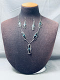 Inlaid Jet Turquoise Vintage Native American Navajo Sterling Silver Pendant Necklace Set
