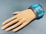 158 Grams Heavy Native American Navajo Turquoise Inlay Sterling Silver Bracelet-Nativo Arts