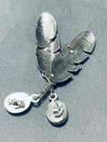Ernest Rangel Vintage Native American Navajo Royston Turquoise Sterling Silver Feather Earrings-Nativo Arts