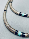 Heavy 175 Grams! Vintage Native American Navajo Sterling Silver Turquoise Disc Necklace Old-Nativo Arts