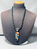 Native American Rare Santo Domingo Turquoise Coral Jet Sterling Silver Arrowhead Necklace-Nativo Arts