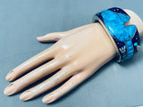 6.5 Inch Wrist Vintage Southwest Inlay Sterling Silver Turquoise Bear Bracelet-Nativo Arts