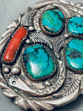 71 Grams Heavy Spiderweb Turquoise Vintage Native American Navajo Sterling Silver Buckle-Nativo Arts