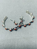 Stupendous Vintage Native American Zuni Coral Sterling Silver Earrings-Nativo Arts
