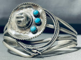 Cowboy Up Native American Navajo Sterling Silver Turquoise Lasso Bracelet Cuff-Nativo Arts