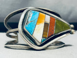 One Of The Most Artistic Vintage Native American Navajo Turquoise Inlay Sterling Silver Bracelet-Nativo Arts