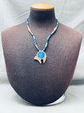 Incredible Vintage Native American Navajo Lapis Bear Sterling Silver Inlay Necklace-Nativo Arts
