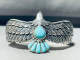 Native American Highly Detailed Southwest Eagle Vintage Sterling Silver Turquoise Bracelet-Nativo Arts