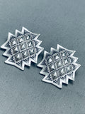 Hand Repoussed Diamonds Native American Navajo Sterling Silver Earrings-Nativo Arts
