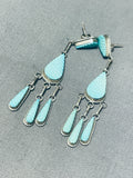 Fabulous Vintage Native American Zuni Blue Gem Turquoise Sterling Silver Dangle Earrings-Nativo Arts