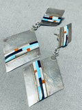 Above The Rest Vintage Native American Navajo Turquoise Inlay Sterling Silver Earrings-Nativo Arts