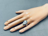 Shield Of Opal Jet Vintage Native American Navajo Sterling Silver Inlay Ring-Nativo Arts