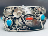 Heavy Mens Native American Navajo Turquoise Sterling Silver Bear Bracelet-Nativo Arts