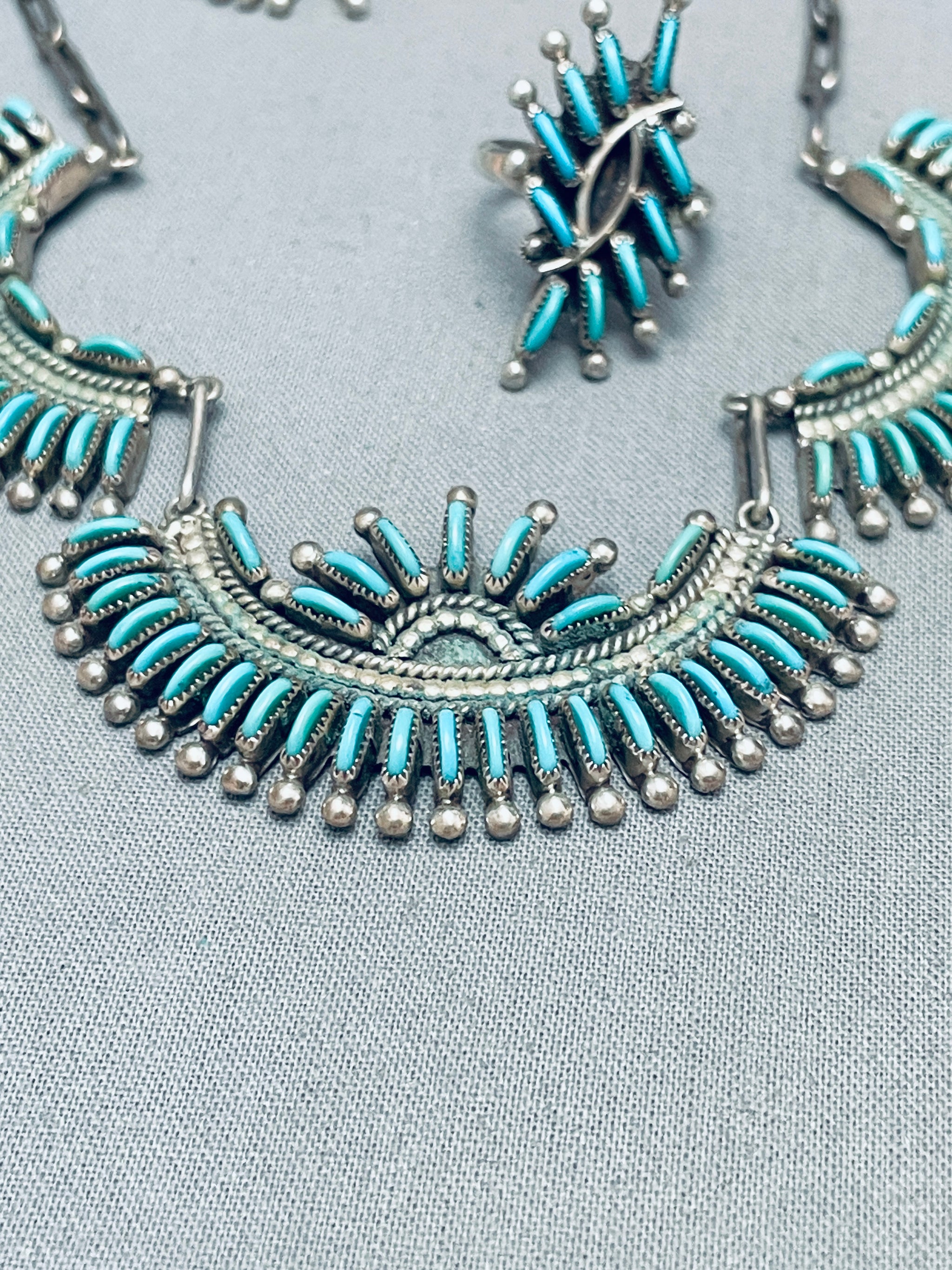 Rare Vintage Native American Zuni Ed Jen Vicenti Needle Turquoise