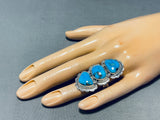 Monumental Native American Navajo 3 Kingman Turquoise Sterling Silver Massive Ring-Nativo Arts