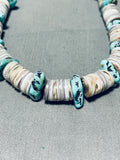 Native American Outstanding Vintage Santo Domingo Green Raisin Turquoise Shell Silver Necklace-Nativo Arts