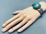 Leaf And Royston Turquoise Vintage Native American Navajo Sterling Silver Bracelet-Nativo Arts