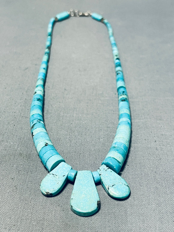Native American Beautiful Vintage Santo Domingo Kingman Turquoise Sterling Silver Necklace-Nativo Arts