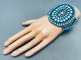 Unique Technique Flat Turquoise Vintage Native American Zuni Sterling Silver Bracelet-Nativo Arts