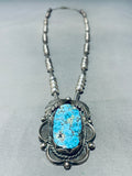 Ken Lassa Opulent Vintage Native American Navajo Gilbert Turquoise Sterling Silver Necklace Old-Nativo Arts