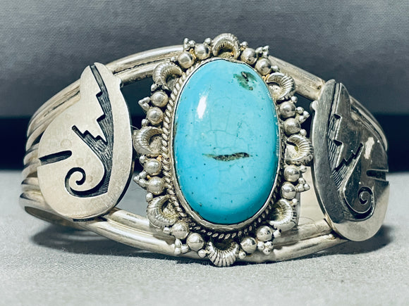 Bears Of Turquoise Vintage Native American Navajo Sterling Silver Geomtric Bracelet-Nativo Arts