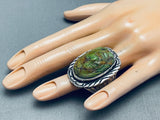 Massive Hand Carved Green Turquoise Sterling Silver Ring-Nativo Arts