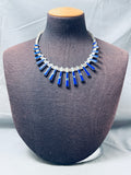 One Of The Most Intricate Ever Vintage Native American Navajo Sterling Silver Lapis Necklace-Nativo Arts