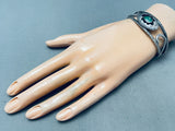 Olive Green Turquoise Vintage Native American Navajo Sterling Silver Bracelet-Nativo Arts