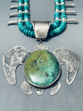 183 Grams Native American Navajo Tortoise Turquoise Sterling Silver Squash Blossom Necklace