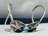 So Cool! Star Repoussed Vintage Native American Navajo Turquoise Sterling Silver Bracelet-Nativo Arts