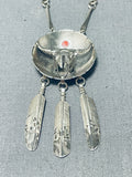 Cowskull Vintage Navajo Sterling Silver Feather Necklace-Nativo Arts