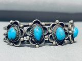 Johnnie Frank Vintage Native American Navajo Morenci Turquoise Sterling Silver Bracelet-Nativo Arts