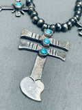 Federico Jimenez Vintage Turquoise Sterling Silver Cross Squash Blssom Necklace-Nativo Arts