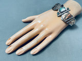 One Of Most Detailed Vintage Southwest Sterling Silver Basalt Turquoise Bracelet-Nativo Arts