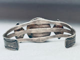 Early 1900's Vintage Native American Navajo Green Stone Sterling Silver Bracelet-Nativo Arts