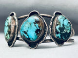Rare Blue Diamond Turquoise Vintage Native American Navajo Sterling Silver Bracelet-Nativo Arts