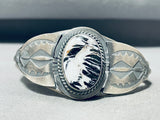 Bold Vintage Signed Native American Navajo White Buffalo Sterling Silver Bracelet-Nativo Arts