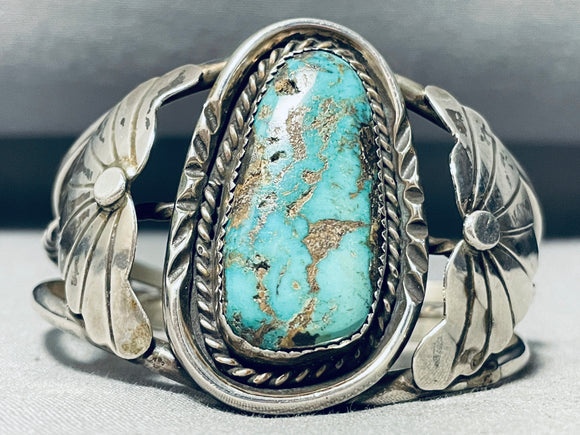 Important Candelaria Turquoise! Vintage Native American Navajo Sterling Silver Bracelet-Nativo Arts