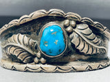 Gasp! Vintage Native American Navajo Morenci Turquoise Sterling Silver Leaf Bracelet-Nativo Arts
