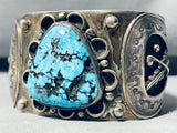 Heavy 103 Gram Vintage Native American Navajo Blue Diamond Turquoise Sterling Silver Bracelet-Nativo Arts