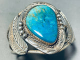 Superior Vintage Native American Navajo Easter Blue Turquoise Sterling Silver Leaf Bracelet-Nativo Arts